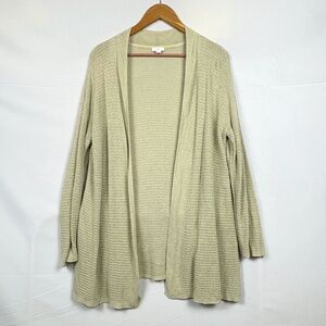 J. Jill‎ Womens Linen Open Knit Cardigan Sweater Sz L Beachy Coastal Open Front